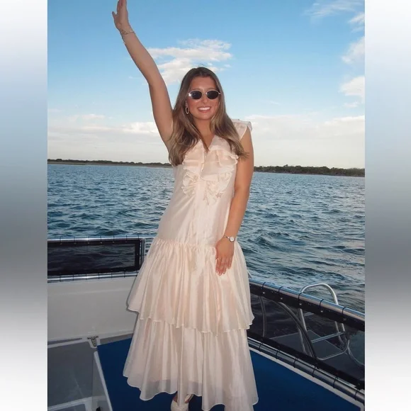 NWT Nordstrom CIEBON Stelanie Flutter Sleeve Tiered Cocktail Maxi Dress Sz S - Picture 8 of 15